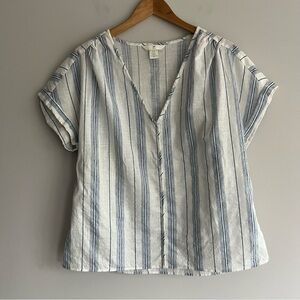 H&M Striped V-Neck Blouse in Blue and White Medium